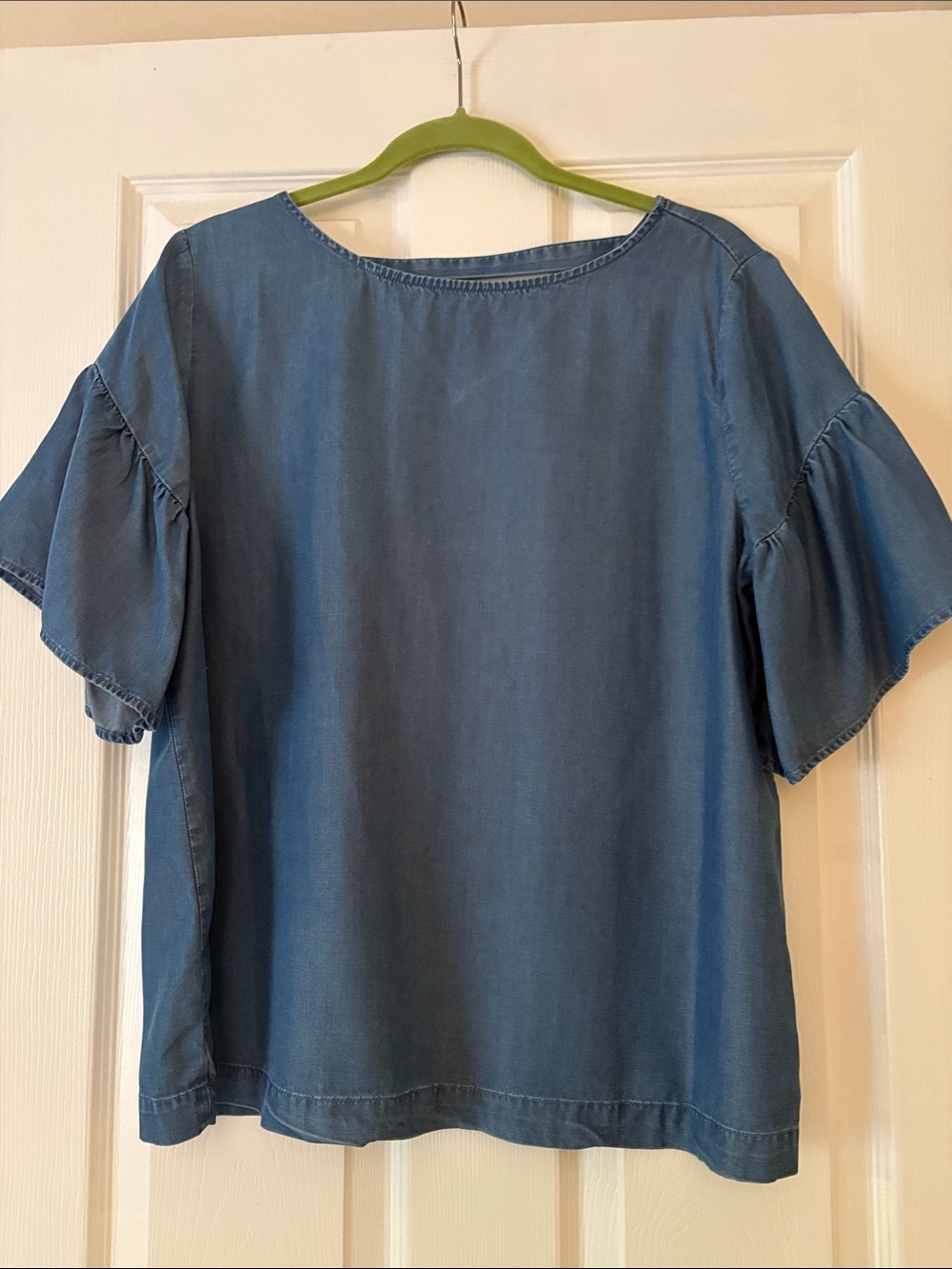 LOFT Blue Chambray Ruffle-Sleeve Tunic